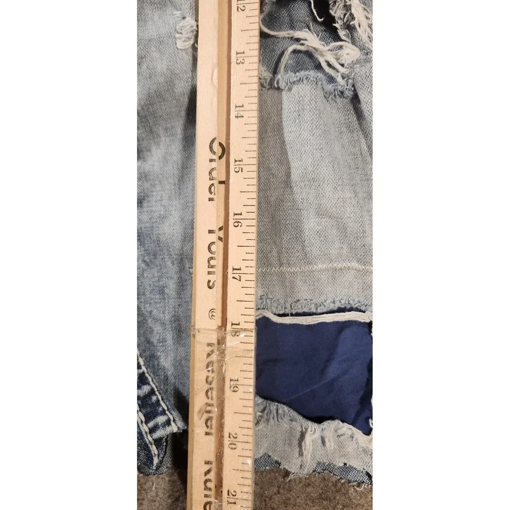True Religion Shorts‎ Mens 30 Light Wash Distressed Denim Patch Cutoff Raw Hem